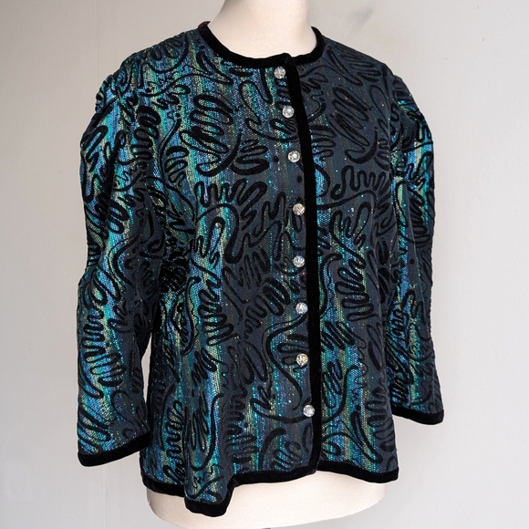 Vintage 80s metallic rainbow puff sleeve jacket - Picture 4 of 6